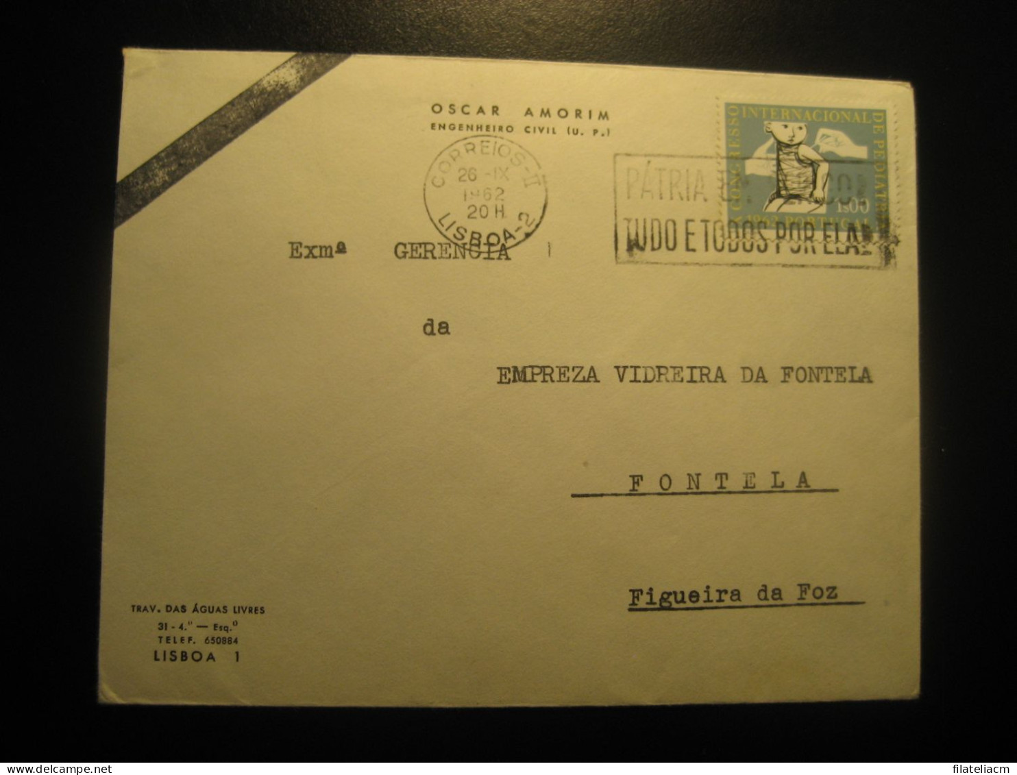 LISBOA 1962 To Figueira Da Foz Cancel Oscar Amorim Engineer Condolence Duel Cover PORTUGAL - Brieven En Documenten