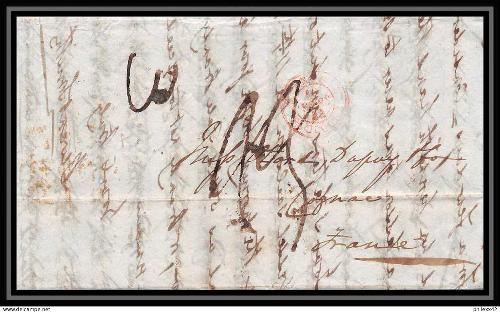 36027 1844 Liverpool England Cognac Charente Marque Postale Maritime Cover Schiffspost Lettre LAC - Marques D'entrées