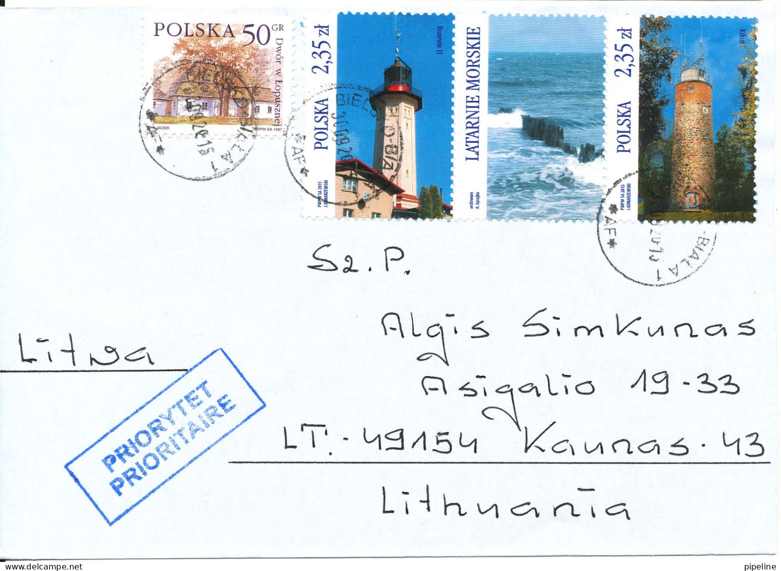 Poland Cover Sent To Lithuania 30-9-2015 Lighthouses Very Nice Cover - Lettres & Documents