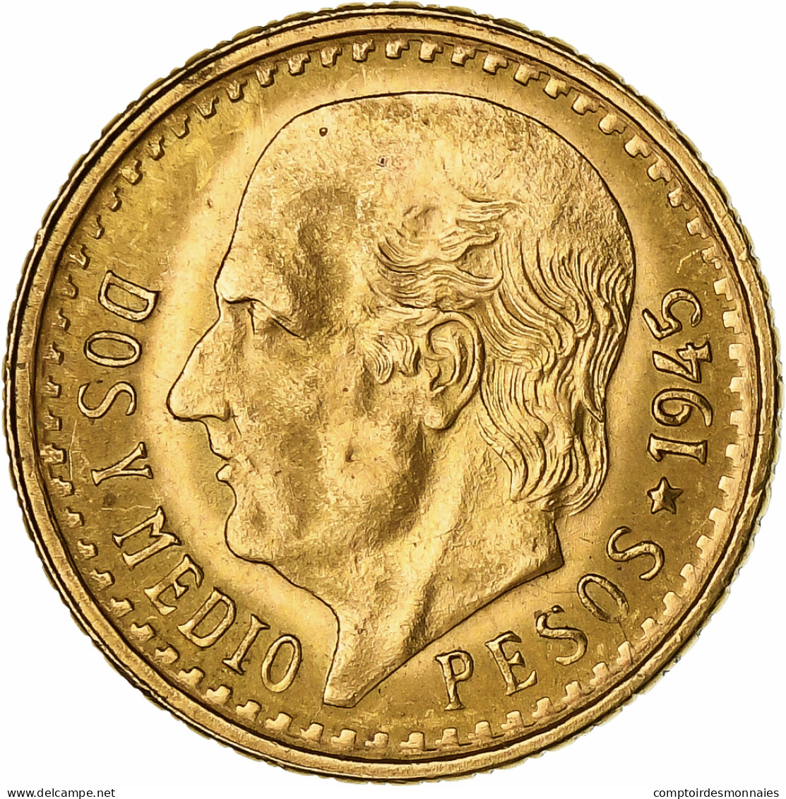 Mexique, 2-1/2 Pesos, 1945, Mexico City, Or, SUP, KM:463 - Mexiko