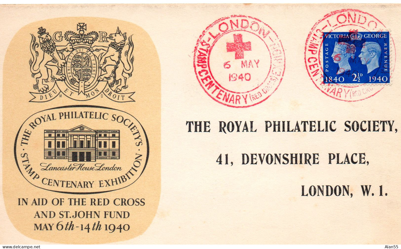 GRANDE-BRETAGNE.1940.  FDC "STAMP CENTENARY (RED CROSS)"LONDON.(CROIX-ROUGE). - ....-1951 Pre Elizabeth II