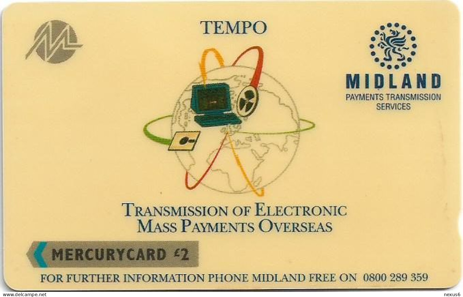 UK (Mercury) - Midland Bank Tempo - 20MERC - MER328 - 2.500ex, Mint No Blister - Mercury Communications & Paytelco