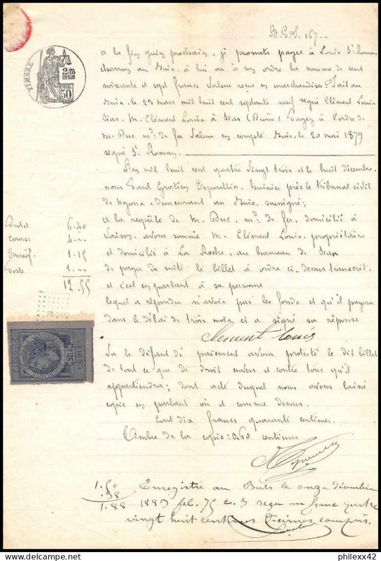 51034 Drome Buis-les-Baronnies Copies Dimension Y&t N°5 Syracusaine 1883 Timbre Fiscal Fiscaux Sur Document - Briefe U. Dokumente