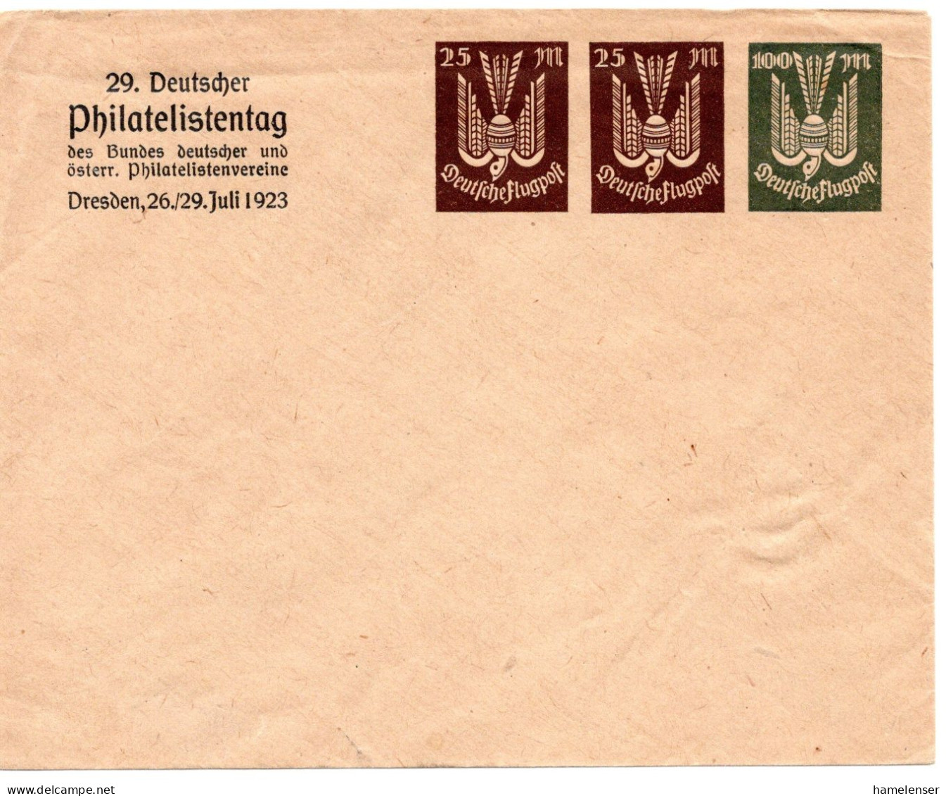 63702 - Deutsches Reich - 1923 - 2@25M & 100M Luftpost PGAU "29.Philatelistentag", Ungebraucht - Covers