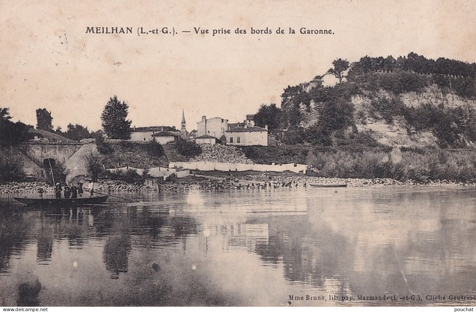 A1-47) MEILHAN - LOT ET GARONNE - VUE PRISE DES BORDS DE LA GARONNE - ANIMATION - BAC - EN  1908 - ( 2 SCANS )  - Meilhan Sur Garonne