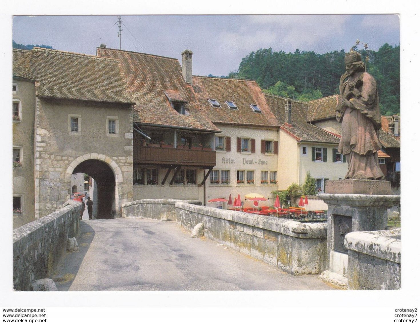 Jura Suisse SAINT URSANNE N°2882 En 1986 Hôtel DEMI LUNE Edit Jeanneret Danner Statue De Jean Népomucène VOIR DOS - Saint-Ursanne