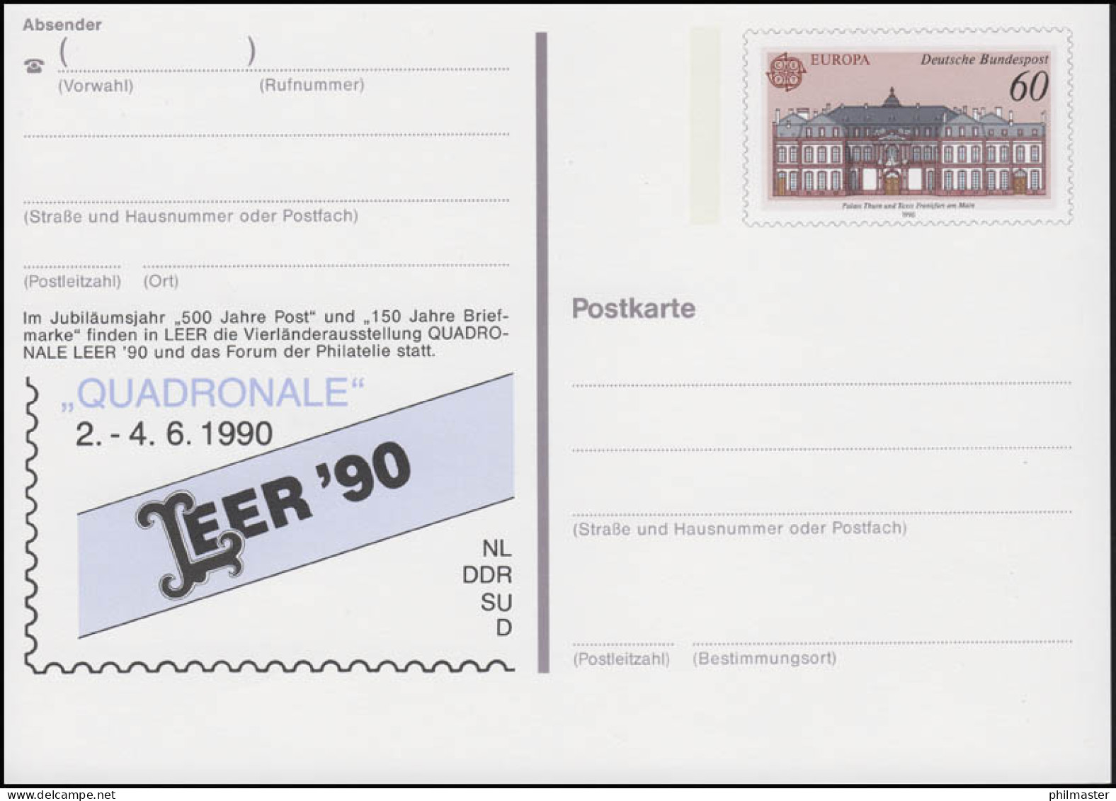 PSo 21 Vierländerausstellung Quadronale LEER 1990, ** - Postkarten - Ungebraucht