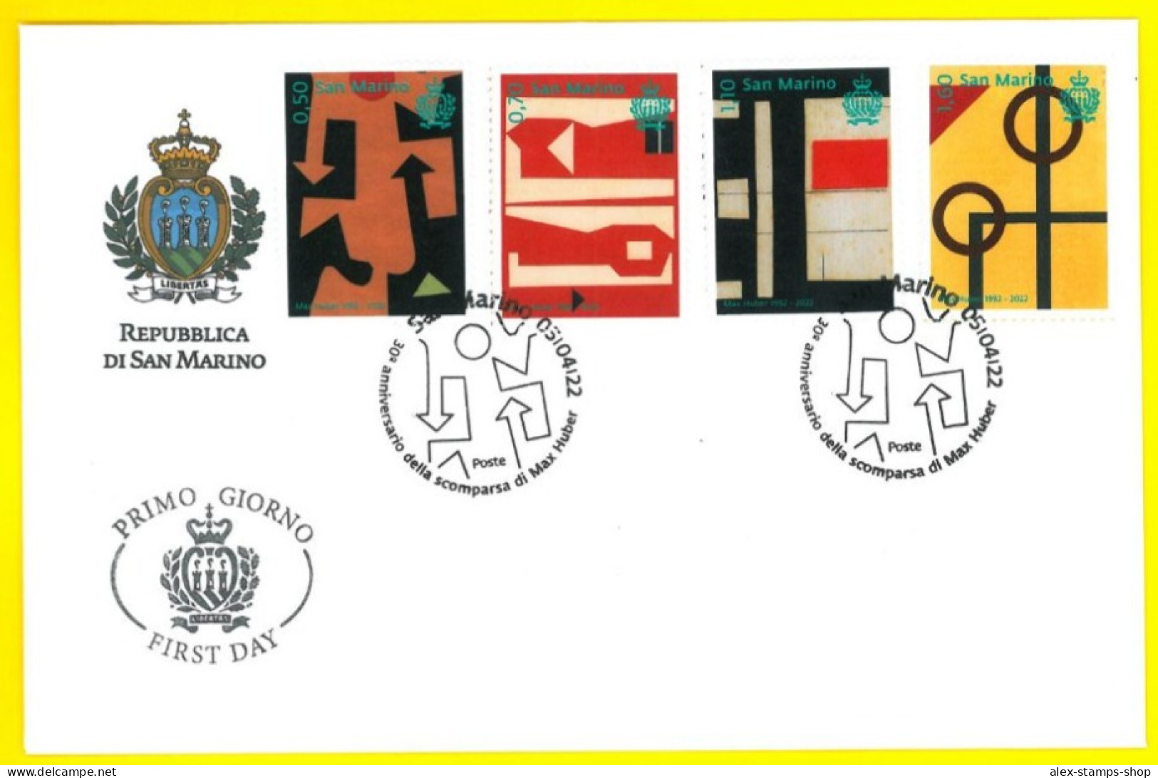 SAN MARINO 2022 FDC 30° Anniv. Della Scomparsa Di Max Huber - First Day Cover - FDC