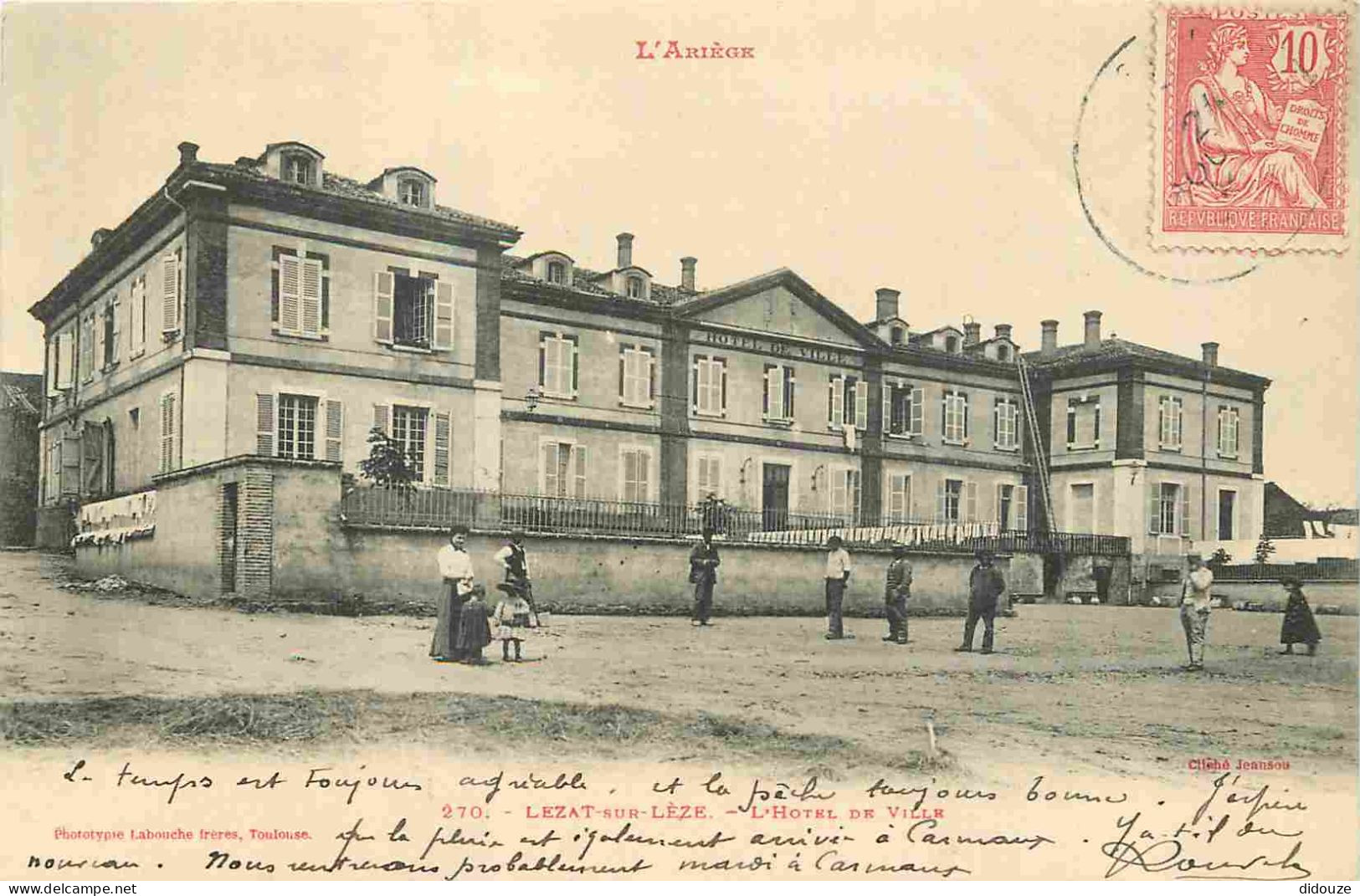 09 - Lezat Sur Lèze - Hotel De Ville - Animée - Précurseur - CPA - Oblitération Ronde De 1904 - Voir Scans Recto-Verso - Lezat Sur Leze