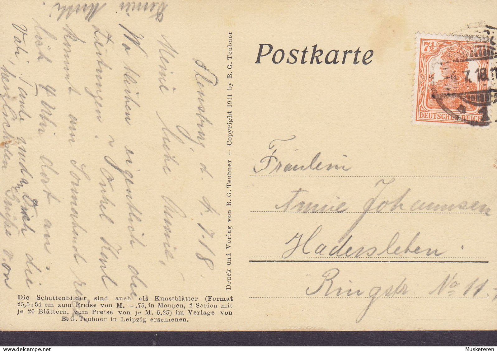 Deutsches Reich PPC Diefenbach Gott. Jugend 1 Blatt 11. Verlag B. G. Teubner 1911 FLENSBURG 1918 HADERSLEBEN (2 Scans) - Diefenbach