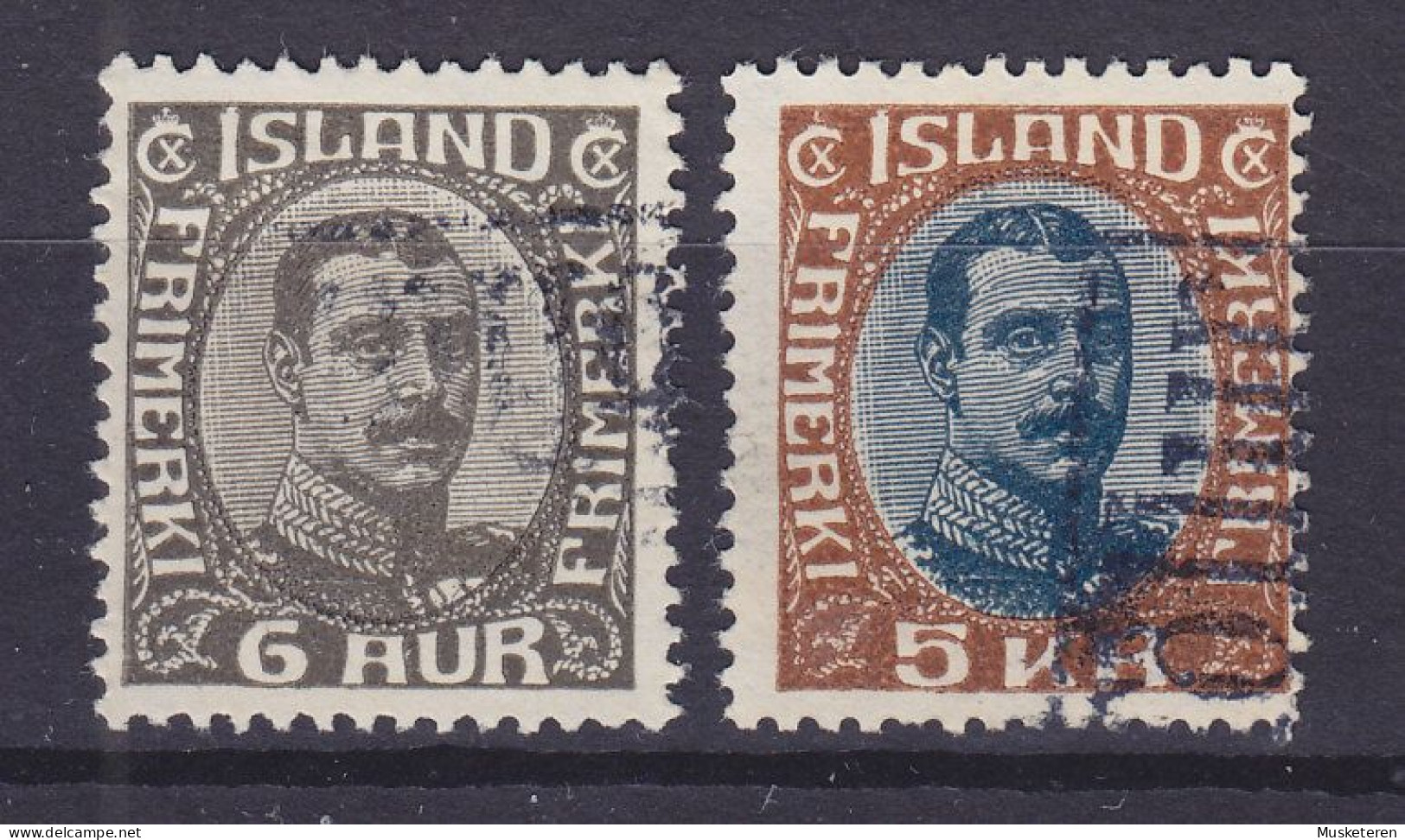 Iceland 1920 Mi. 87, 98, 6 Aur & 5 Kr. Christian X. (o) (2 Scans) - Used Stamps