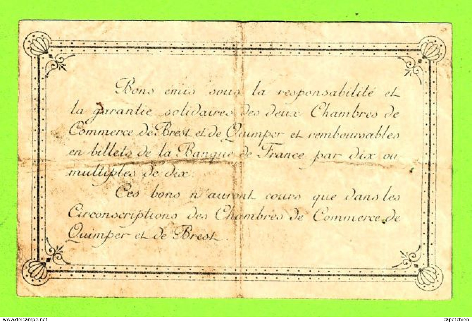 FRANCE/ CHAMBRES DE COMMERCE QUIMPER & BREST/ BON De 50 CENT. / 1915  377017 SERIE A - Chambre De Commerce