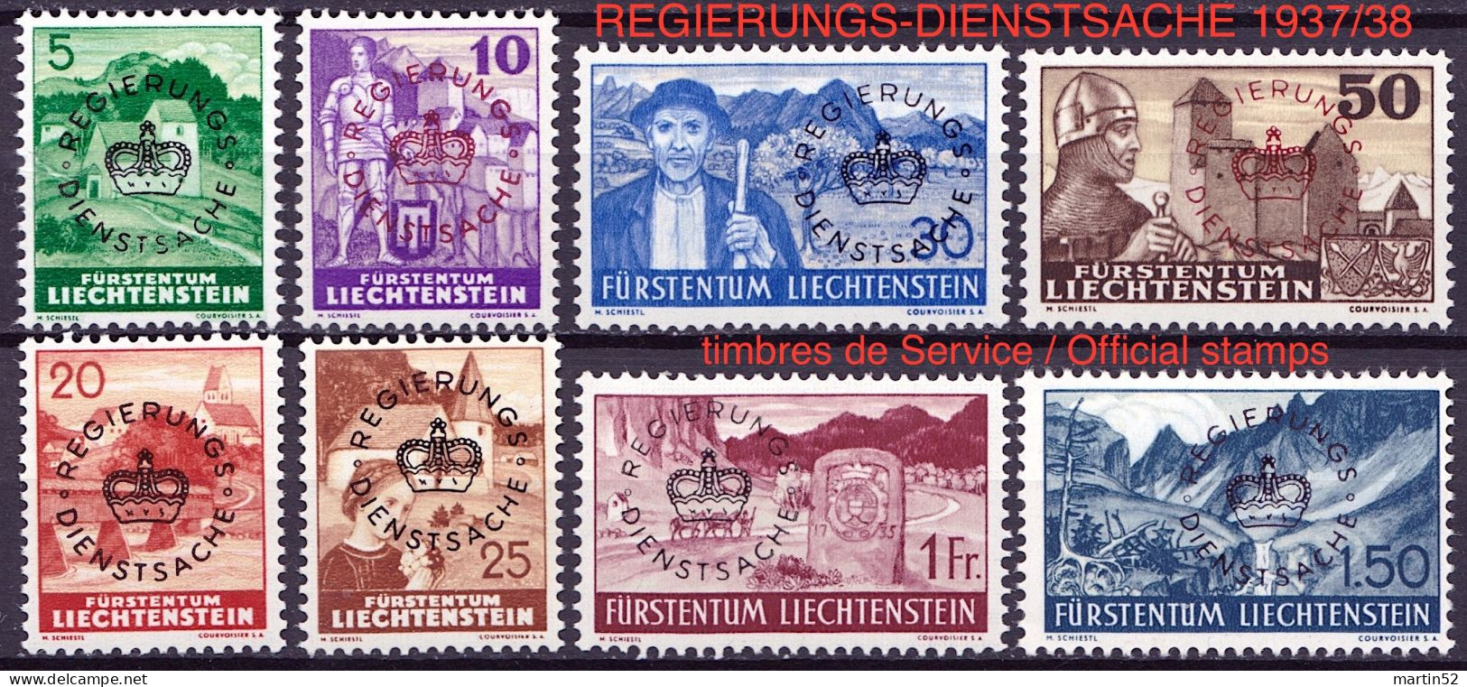 Liechtenstein 1934/37: REGIERUNGS+DIENST+SACHE Zu 21-28 Mi 20-27 ** Postfrisch MNH (Zu CHF 48.00) - Dienstmarken