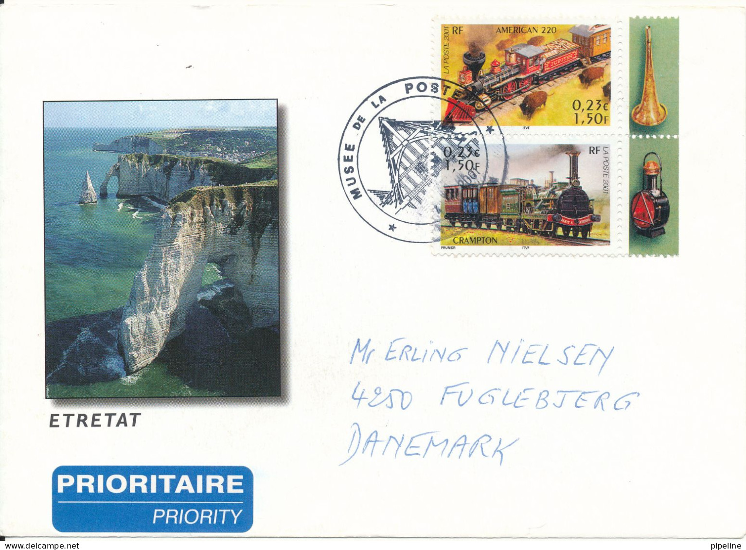 France Cover Sent To Denmark 2001 Trains - Lettres & Documents