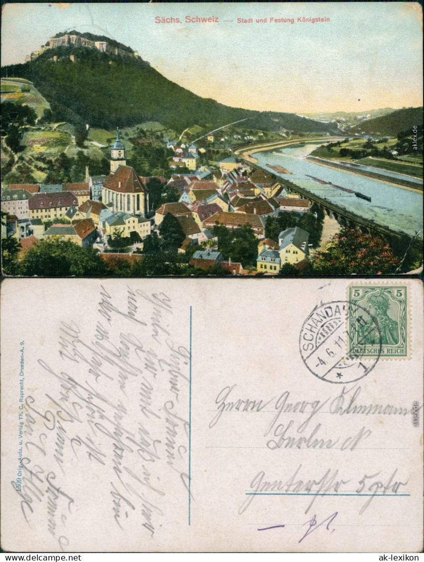 Königstein (Sächsische Schweiz) Blick Auf Stadt Und Festung 1911  - Königstein (Sächs. Schw.)