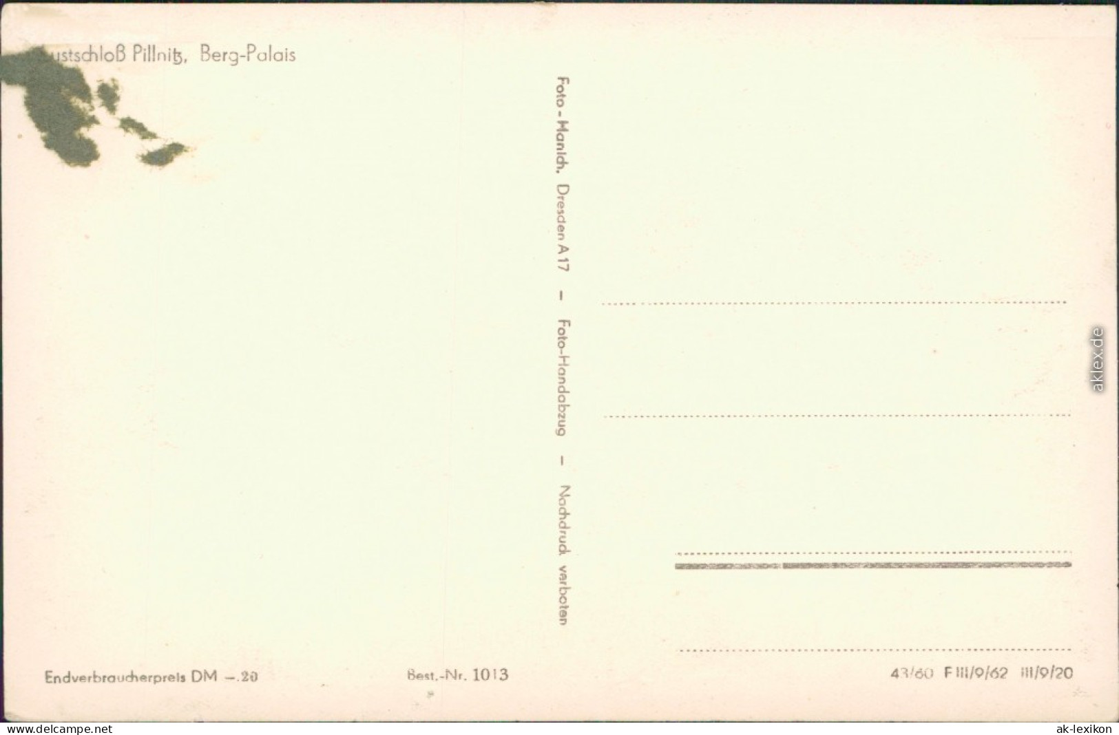 Pillnitz Schloss Pillnitz: Bergpalais  Ansichtskarte  1962 - Pillnitz