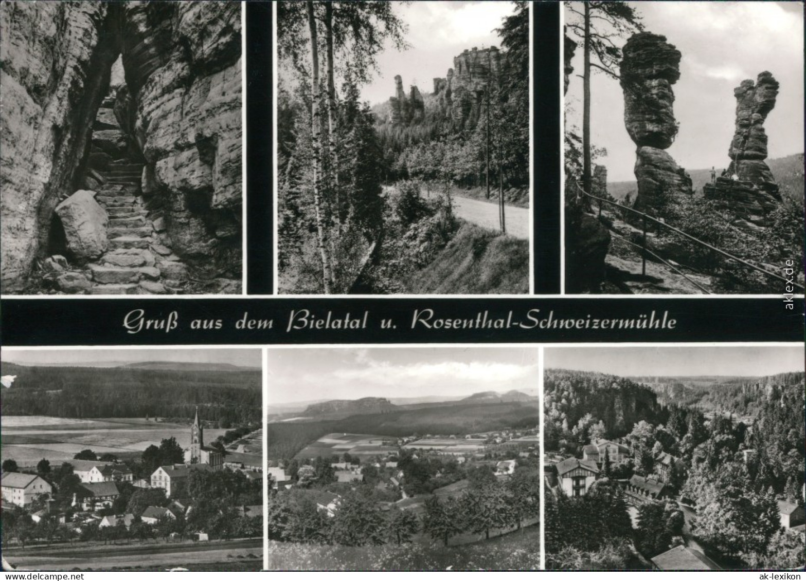 Rosenthal-Bielatal Panorama-Ansichten, Felsen, Felsentreppe, Straße 1984 - Rosenthal-Bielatal