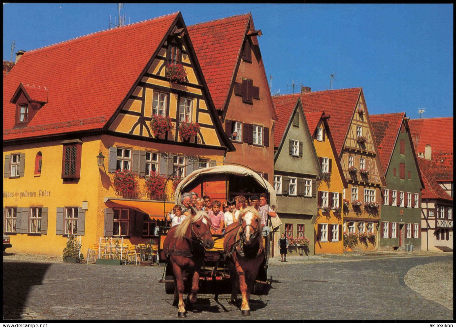 Ansichtskarte Dinkelsbühl Pferde Kutsche Mit Leuten I.d. Schmiedgasse 1980 - Dinkelsbuehl