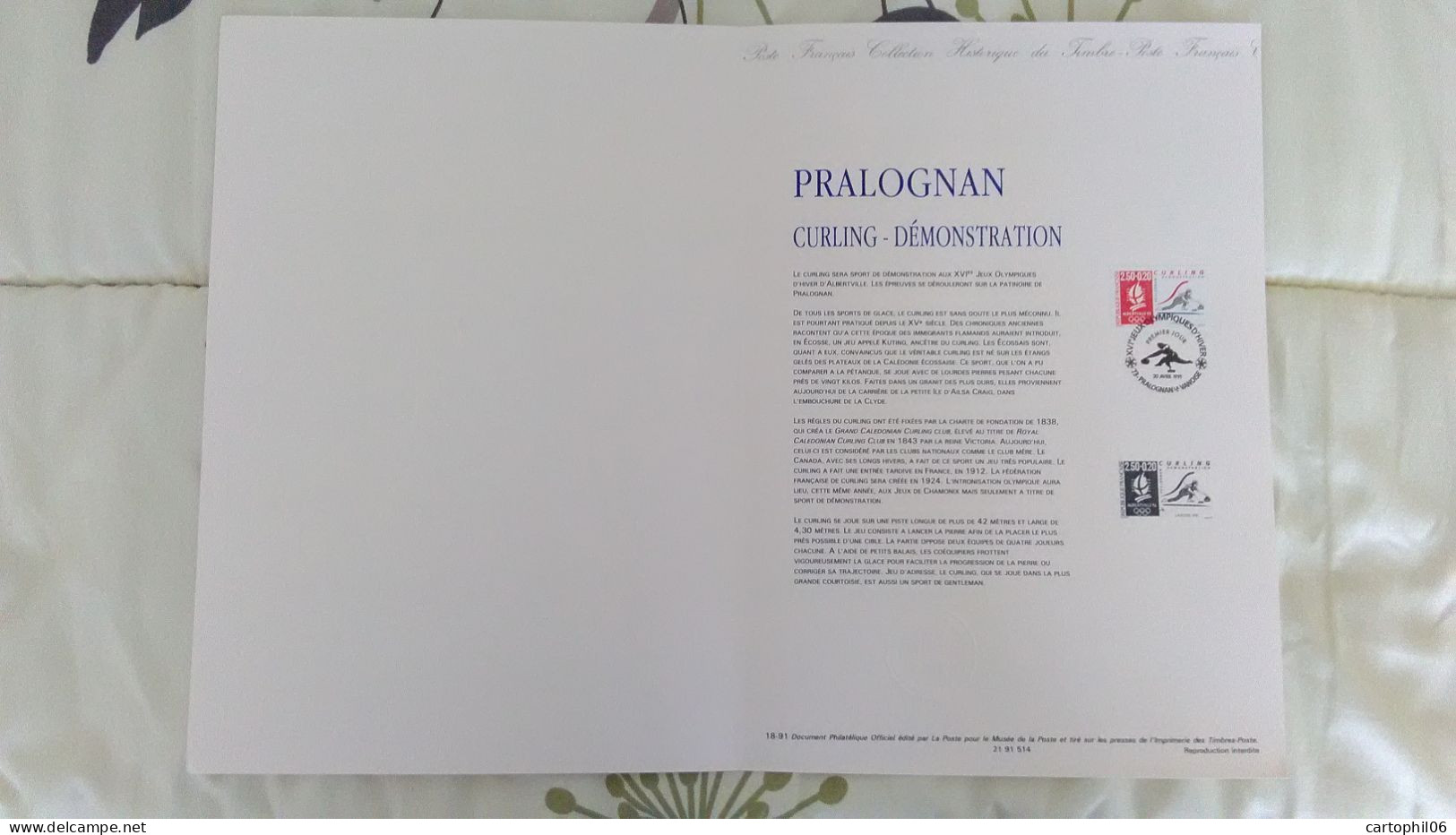 - Document Premier Jour JEUX OLYMPIQUES ALBERTVILLE - PRALOGNAN 20.4.1991 - CURLING - - Winter 1992: Albertville