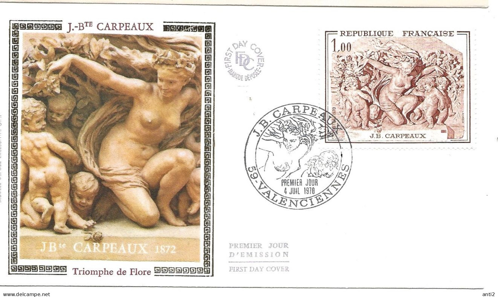 France 1970  Art, Triumph Of Flora; Sculpture By Jean-Baptiste Carpeaux (1827-1875) Mi 1721 FDC - Lettres & Documents