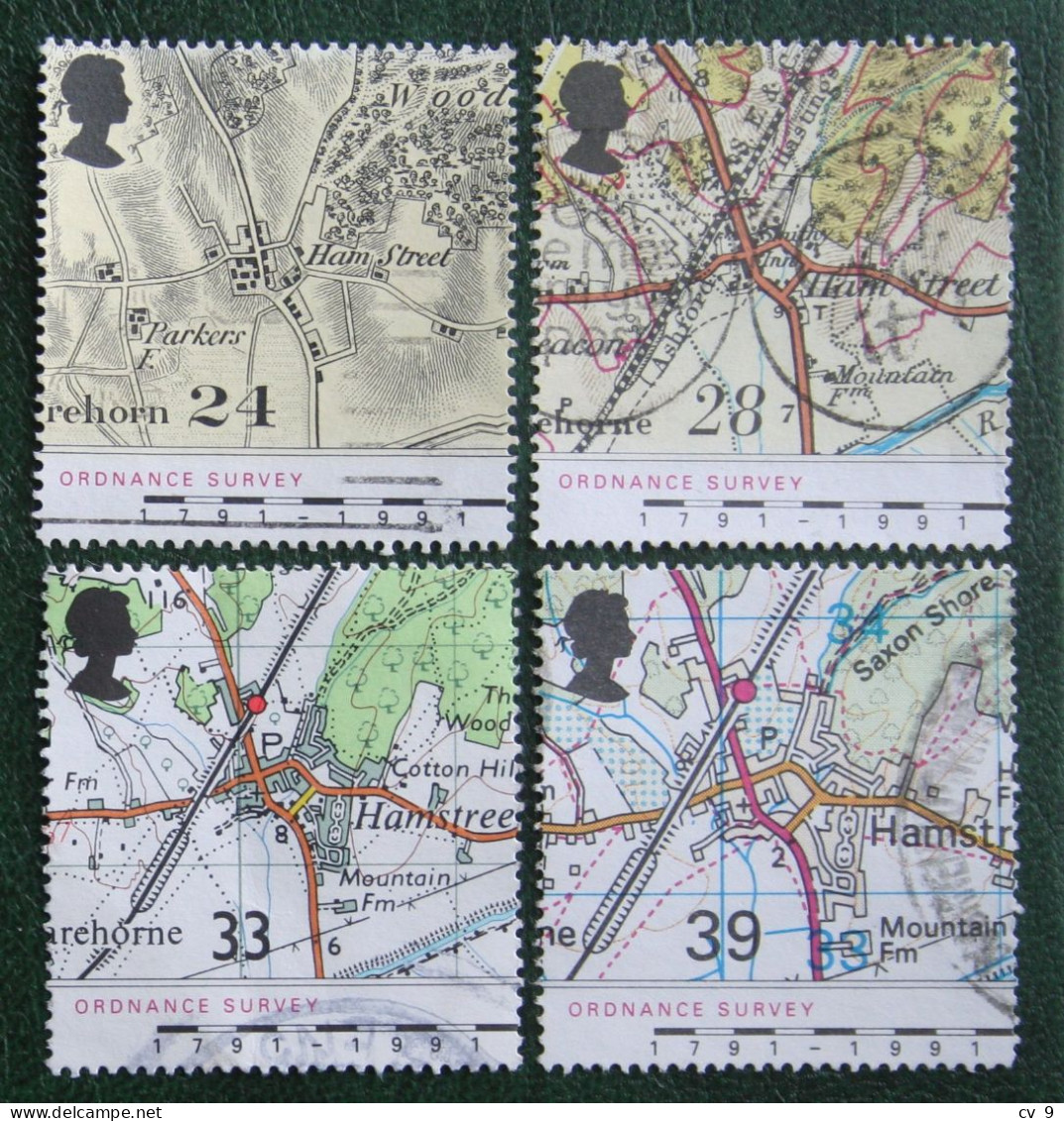 ORDNANCE SURVEY MAPS ANNIVERSARY (Mi 1363-1366) 1991 Used Gebruikt Oblitere ENGLAND GRANDE-BRETAGNE GB GREAT BRITAIN - Usados