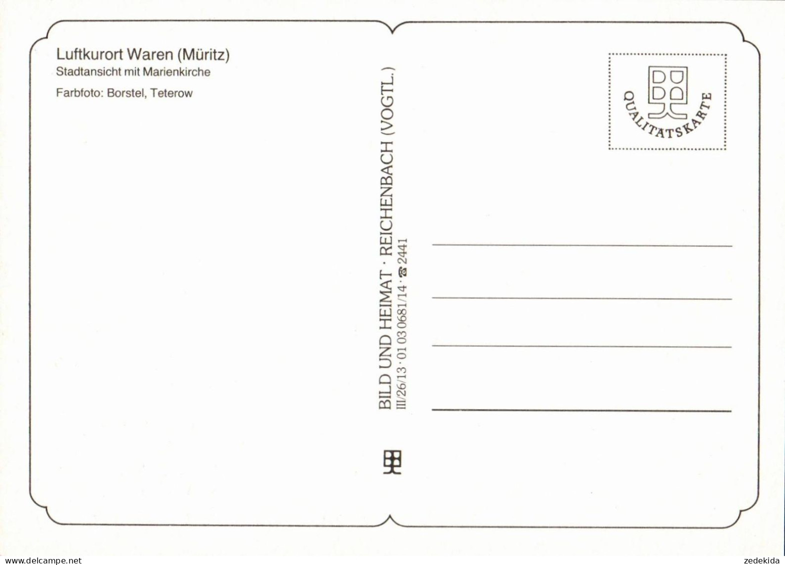 H1167 - TOP  Waren Müritz - Bild Und Heimat Reichenbach Qualitätskarte - Waren (Mueritz)