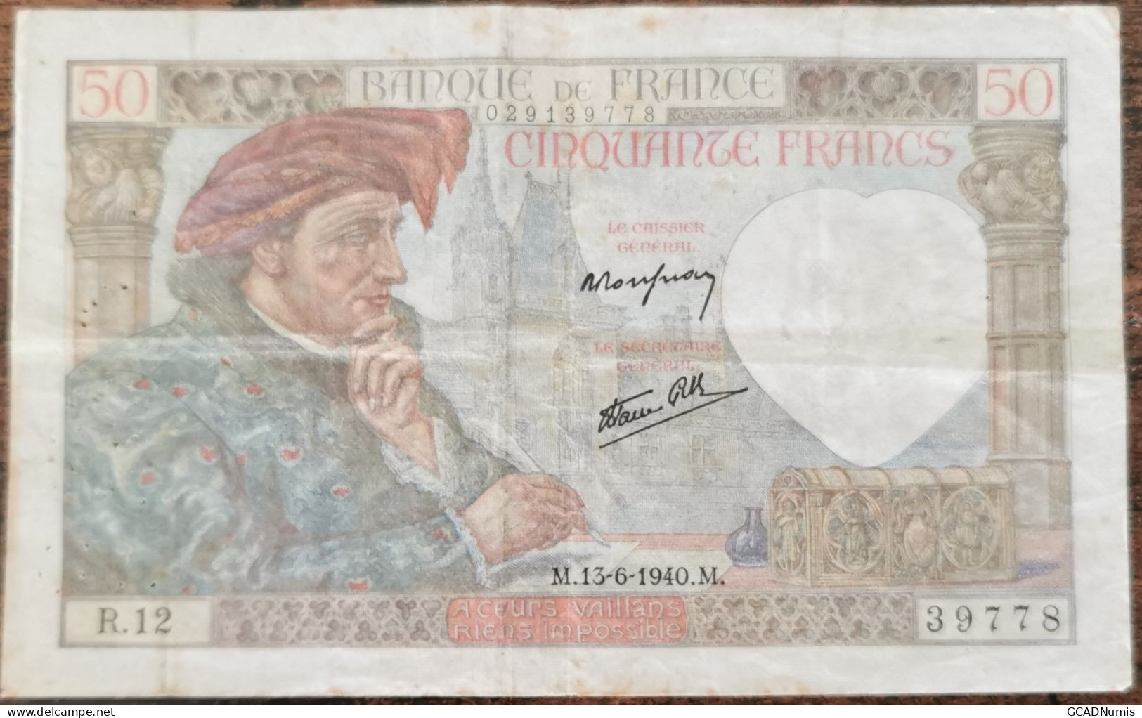 Billet 50 Francs JACQUES COEUR 13 - 6 - 1940 France R.12 - 50 F 1940-1942 ''Jacques Coeur''