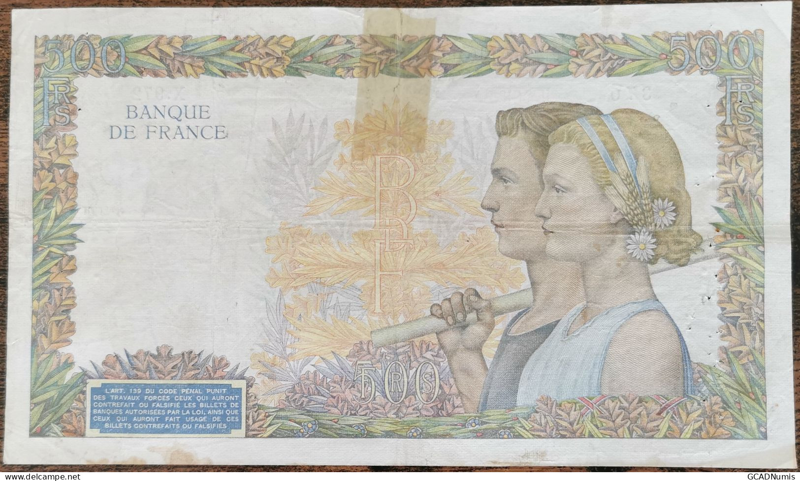 Billet 500 Francs LA PAIX 26 - 9 - 1940 FRANCE  X.972 (cf Photos) - 500 F 1940-1944 ''La Paix''