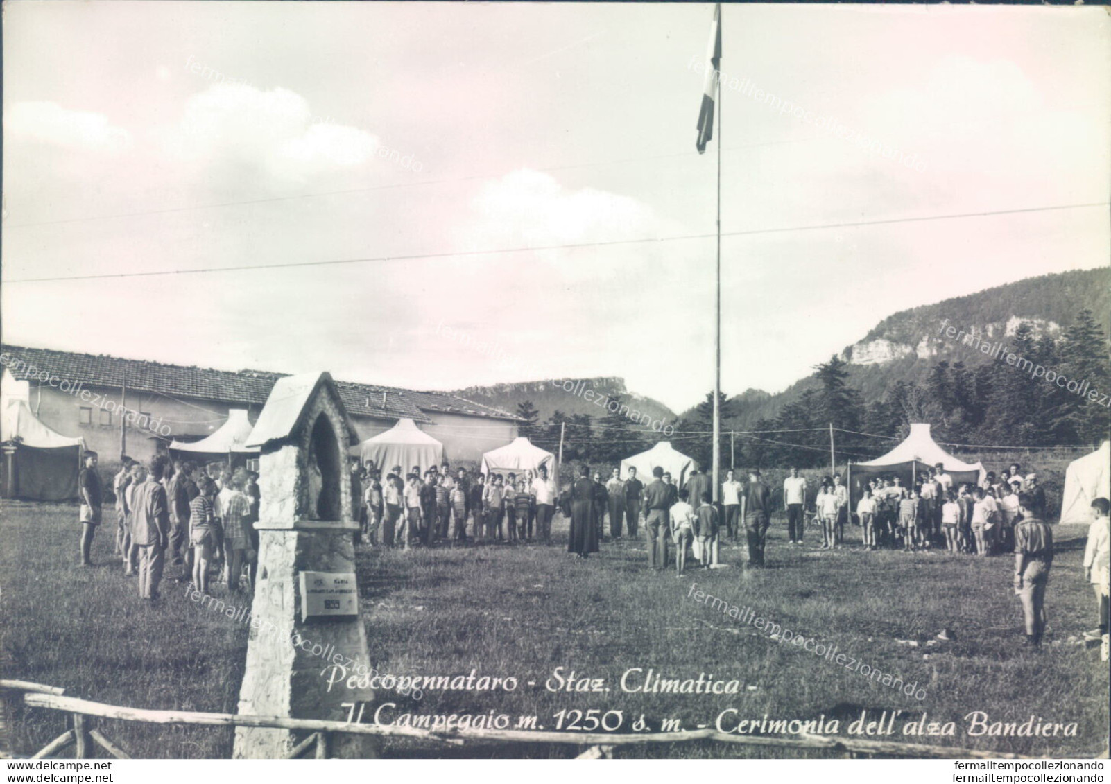 Ab697 Cartolina Pescopennataro Il Campeggio Cerimonia Alza Bandiera Campobasso - Campobasso