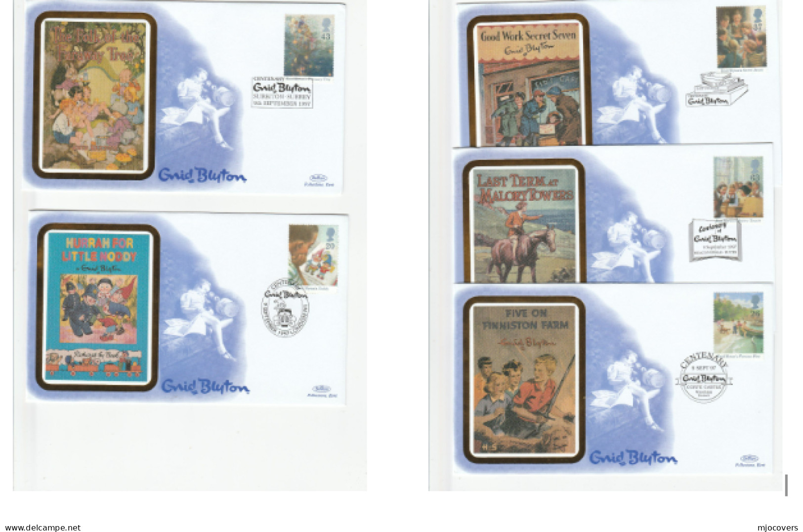 ENID BLYTON Stories 5 Diff Special SILK FDCs 1997 Stamps GB Cover Fdc Policemen Noddy  Horse  Dog  Rabbit Children Spy - 1991-2000 Decimal Issues