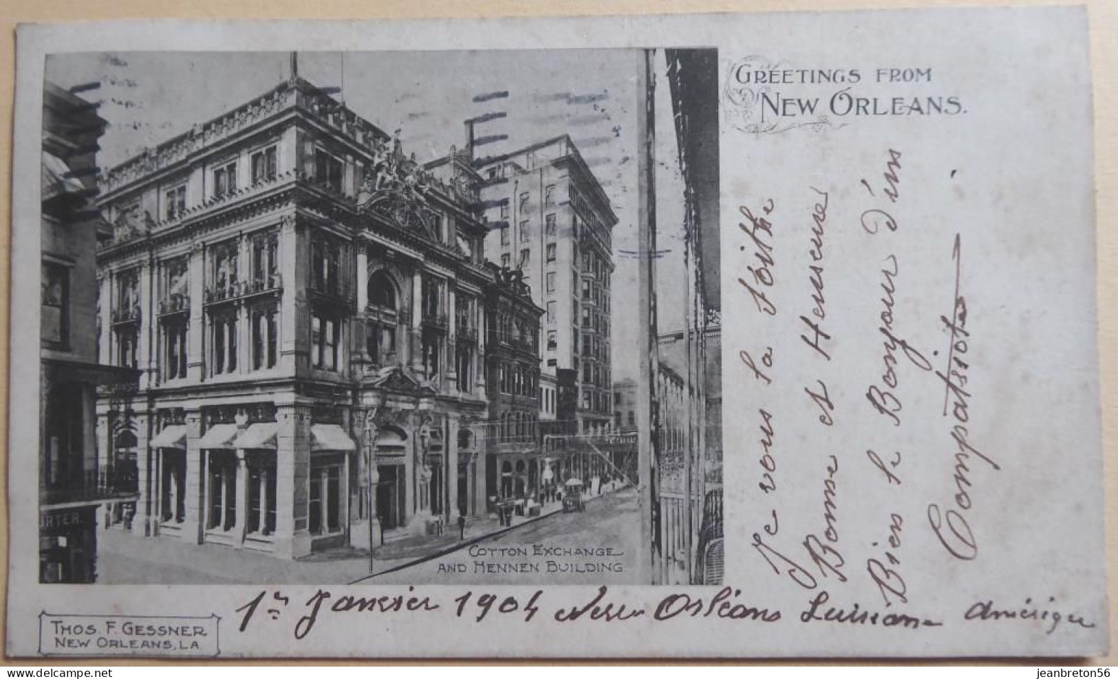 GREETINGS FROM NEW ORLEANS - Cotton Exange Hennen Bulding - CPA 01/01/1904 - New Orleans