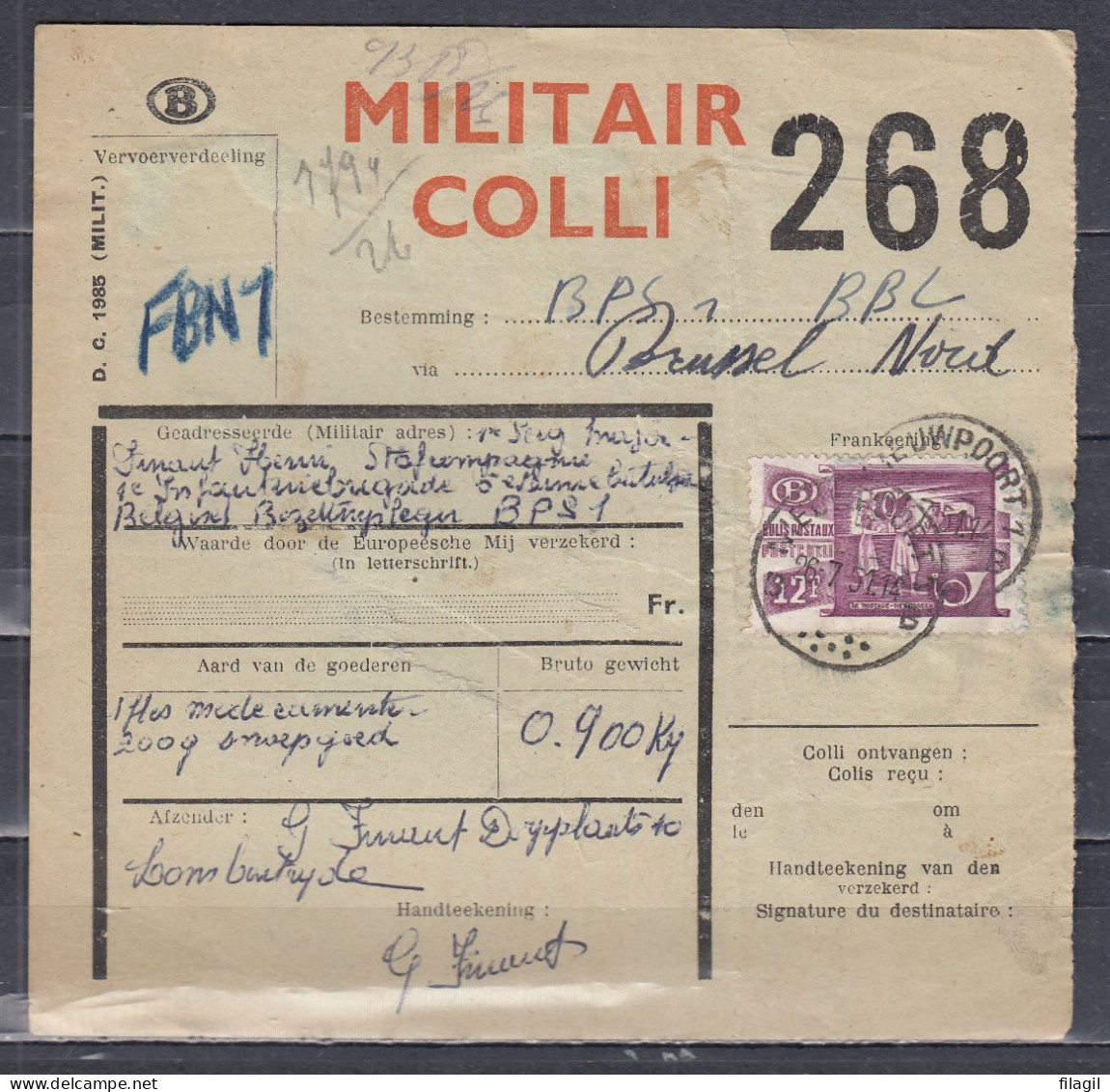 Vrachtbrief Met Stempel Nieuwpoort 1B Militair Colli - Dokumente & Fragmente