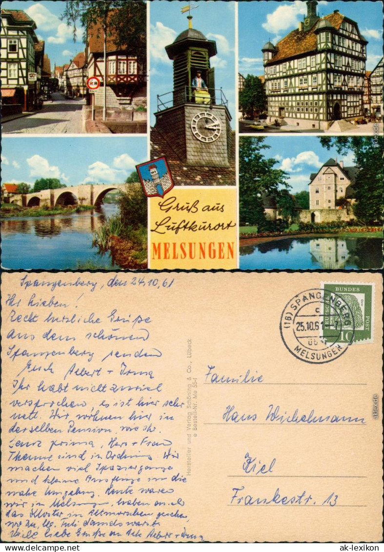 Ansichtskarte Melsungen Straße, Brücke, Rathaus, Burg 1961 - Melsungen