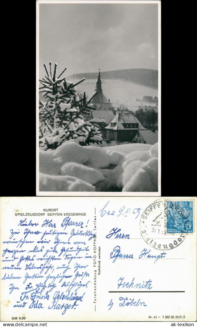 Seiffen (Erzgebirge) Kirche Im Schnee Kurort Spielzeugdorf Erzgebirge 1959 - Seiffen