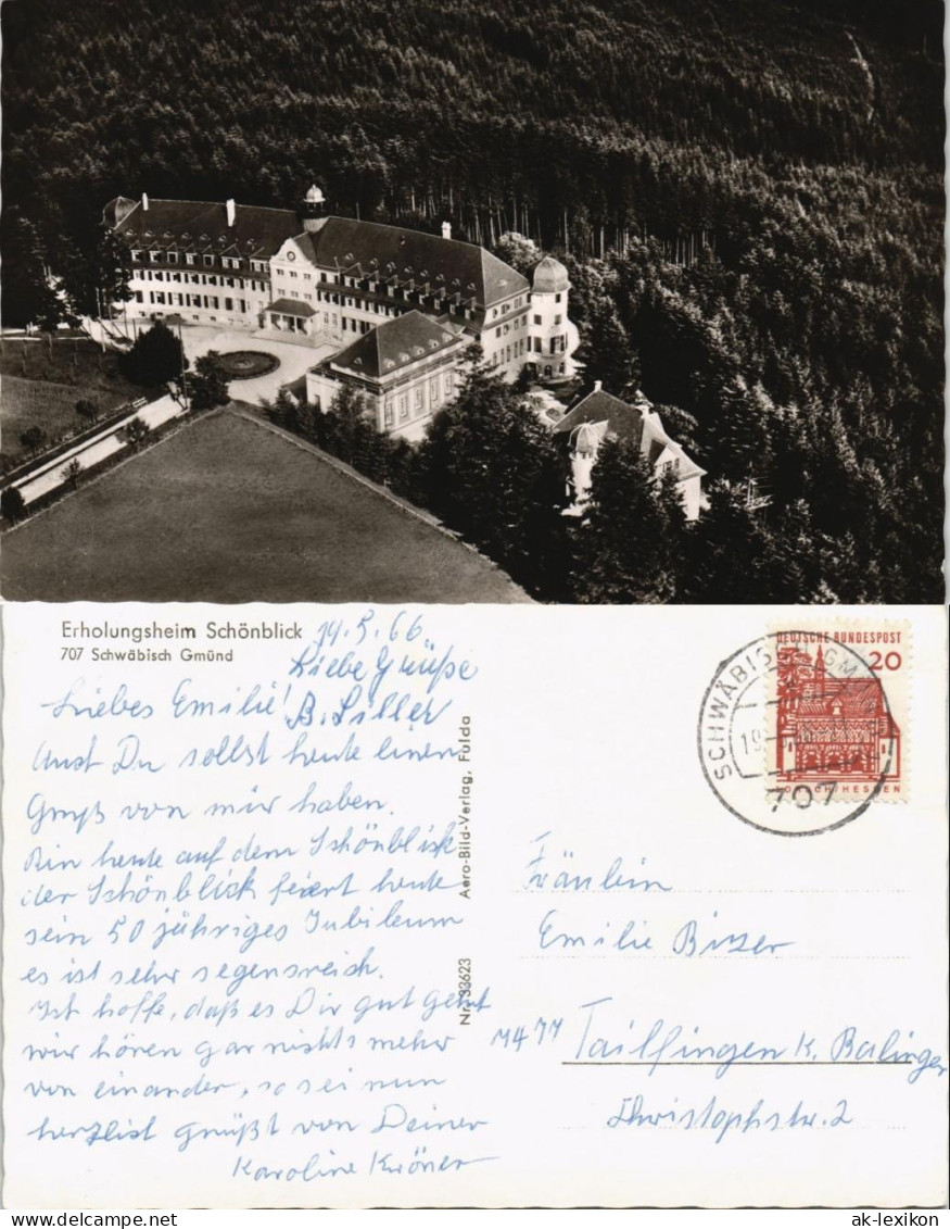Schwäbisch Gmünd Erholungsheim Schönblick Vom Flugzeug Aus, Luftaufnahme 1966 - Schwaebisch Gmünd
