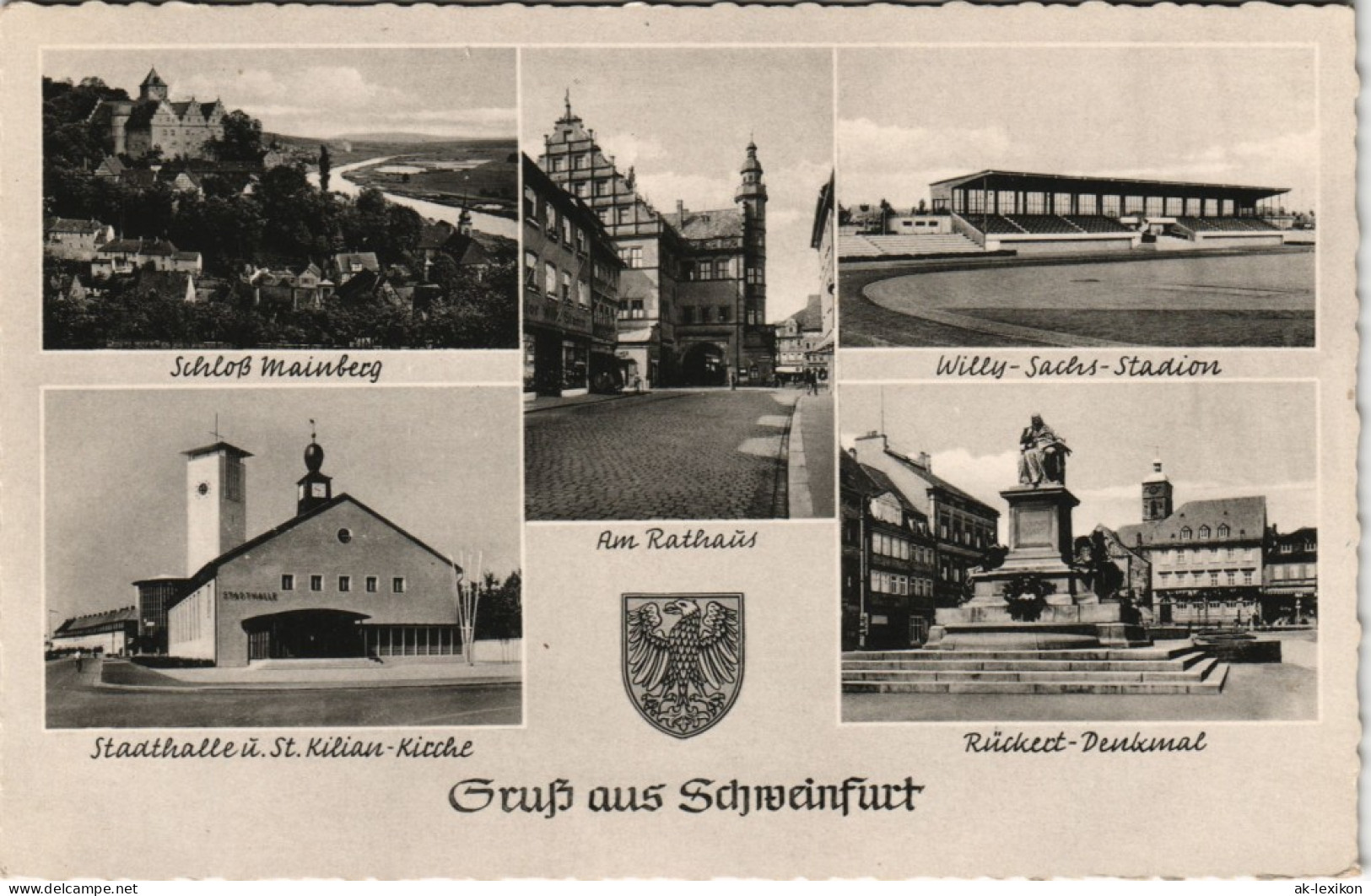 Ansichtskarte Schweinfurt Willy-Sachs-Stadion, Rathaus, Stadthalle 1962 - Schweinfurt