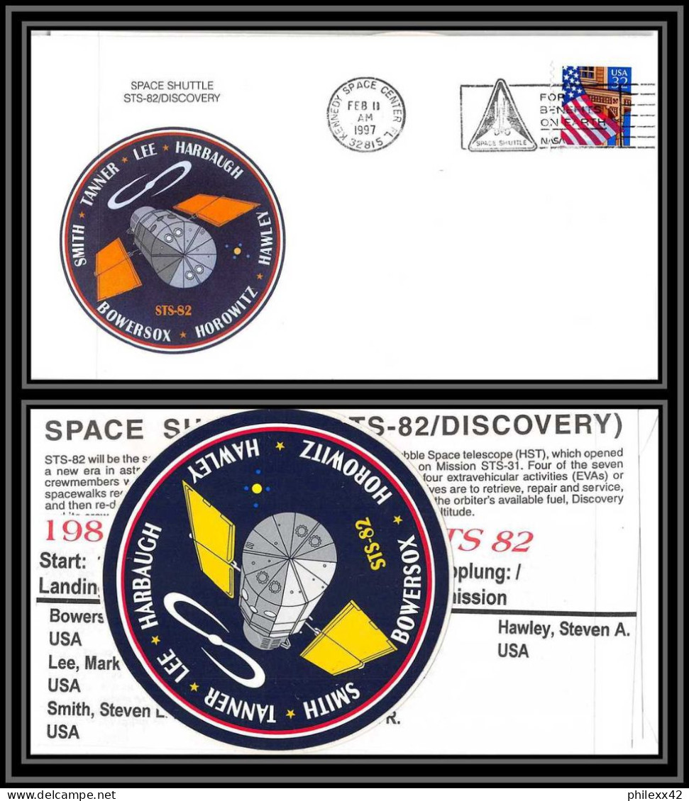 2196 Espace (space Raumfahrt) Lettre (cover) USA Sts-82 Discovery Shuttle (navette) 11/2/1997 + Stickers (autocollant) - Estados Unidos