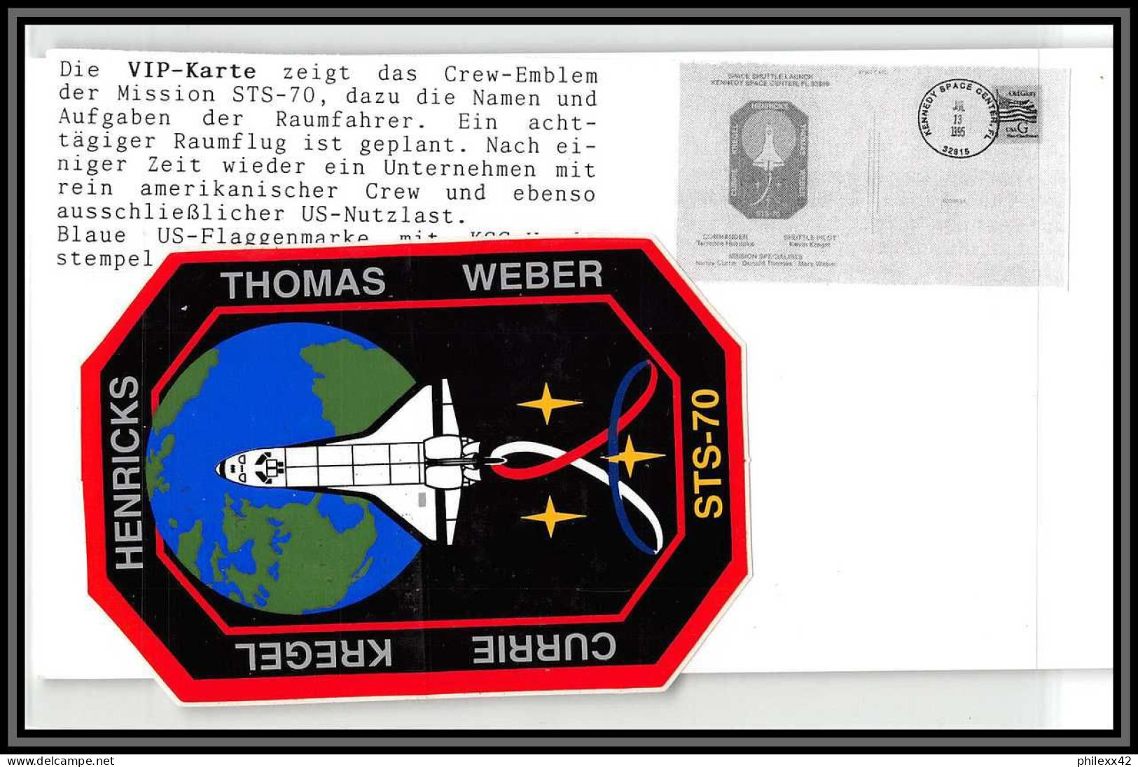 2138 Espace (space Raumfahrt) Lettre (cover) USA - STS 70 Discovery Shuttle (navette) 13/7/1995 + Stickers (autocollant) - Estados Unidos