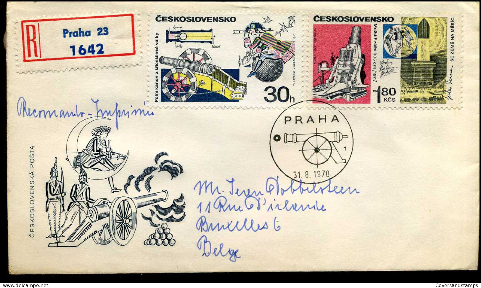 Registered Cover From Prague To Brussels, Belgium - Briefe U. Dokumente