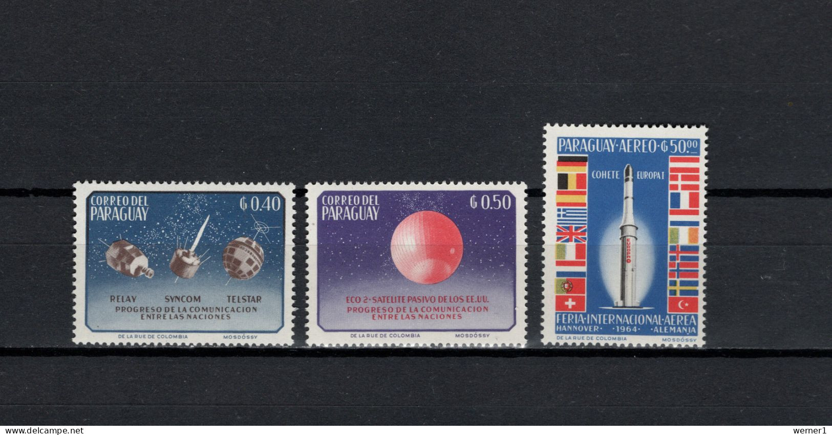 Paraguay 1964 Space, UN United Nations, Satellites 3 Stamps MNH - Südamerika