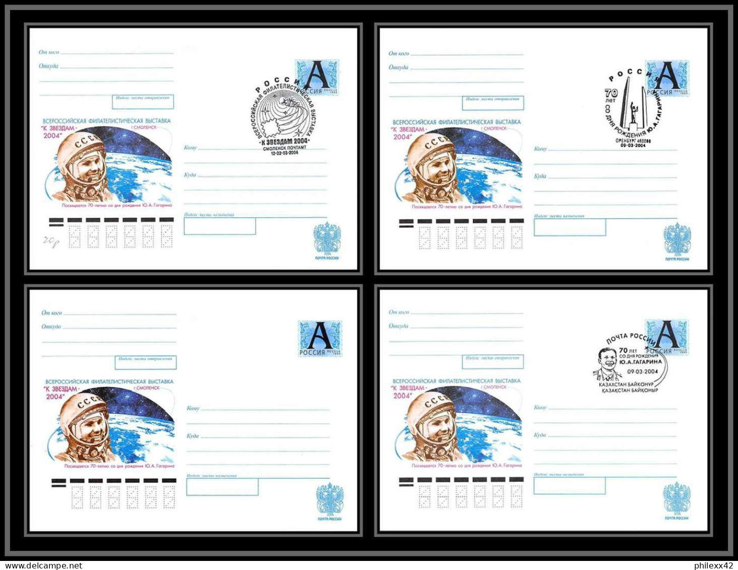 3268 Espace (space Raumfahrt) Lot De 4 Entiers Stationery Russie (Russia Urss USSR) 2004 Gagarine Gagarin - Rusia & URSS