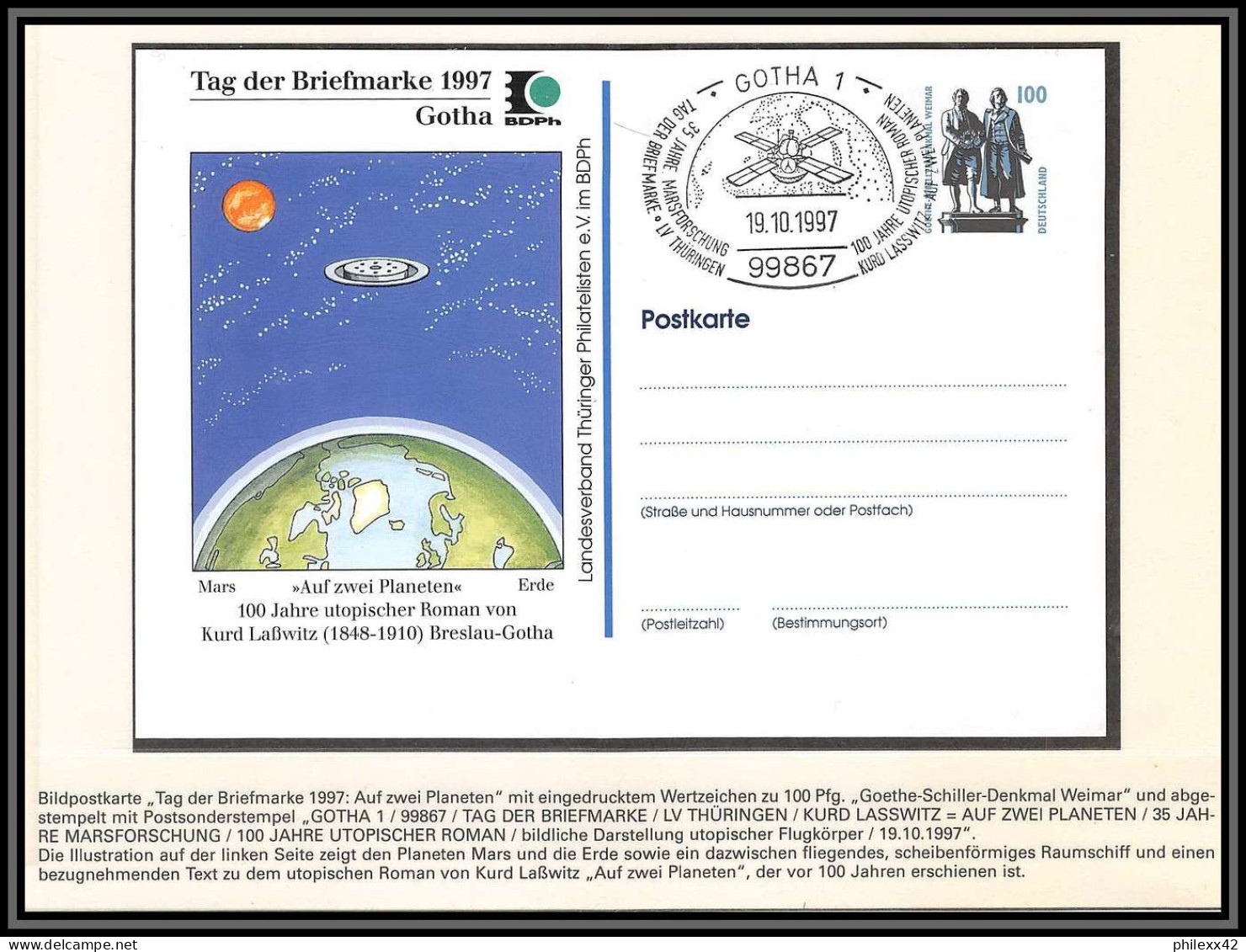 2921X Espace (space) Entier Postal (Stamped Stationery) Allemagne (germany Bund) 19/10/1997 Von Kurd Lasswitz Gotha Et  - Europe