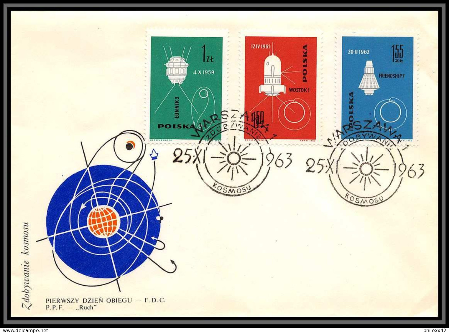 2758 Espace (space Raumfahrt) Lettre (cover Briefe) Pologne (Poland) 25/11/1963 1302/1311 Fdc + Usd - Europe