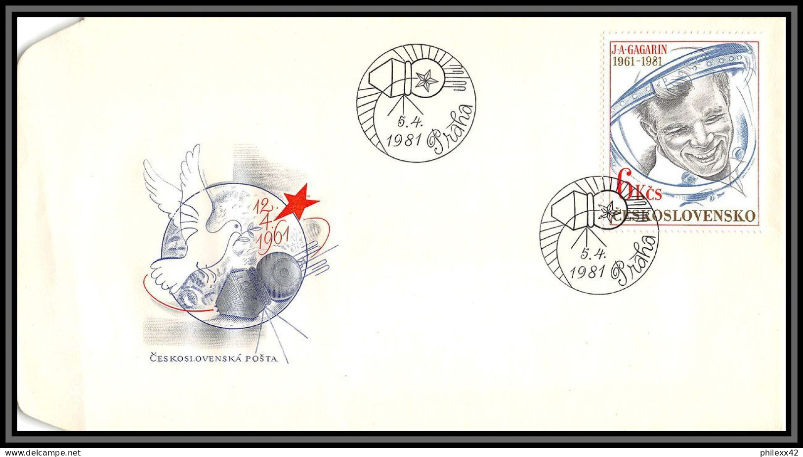 2478 Espace (space Raumfahrt) Lettre (cover Briefe) Tchécoslovaquie Czechoslovakia Bloc 49 Fdc + Mnh * *gagarine Gagarin - Europe