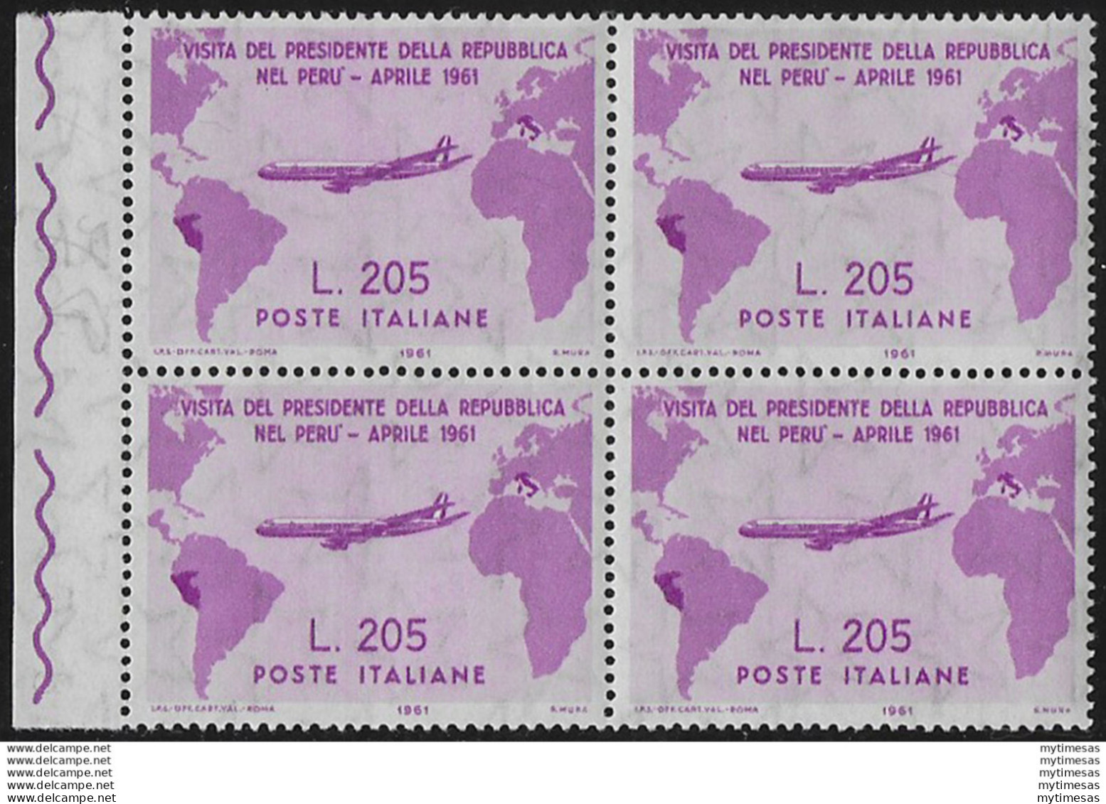 1961 Italia Gronchi Rosa Blocco Di Quattro MNH Sassone N. 921 - 1961-70:  Nuovi