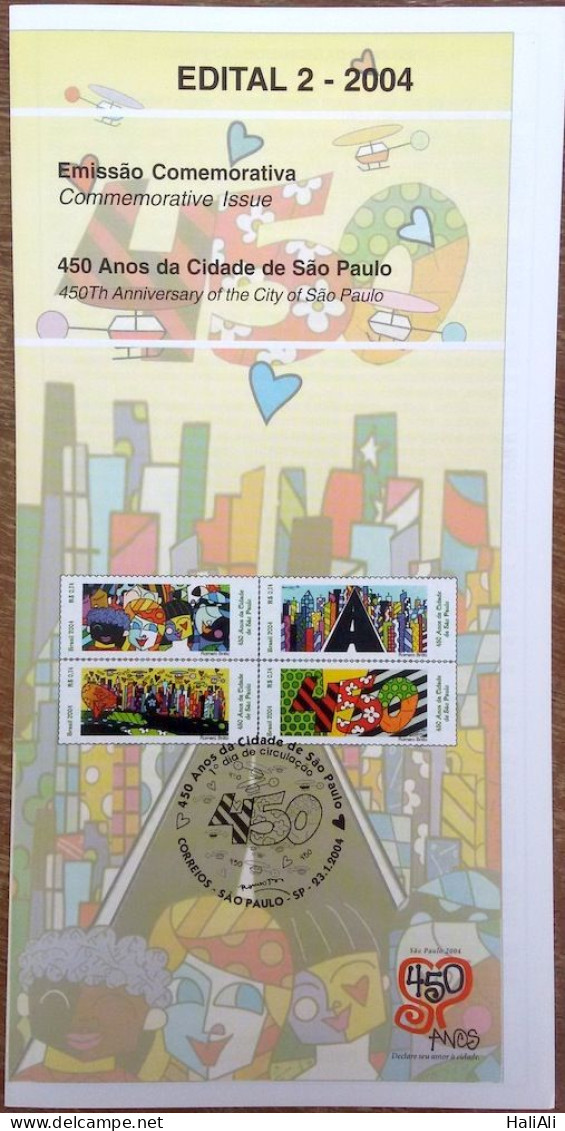 Brochure Brazil Edital 2004 02 2004 Sao Paulo 450 Anos Romero Arte Brito Without Stamp - Covers & Documents