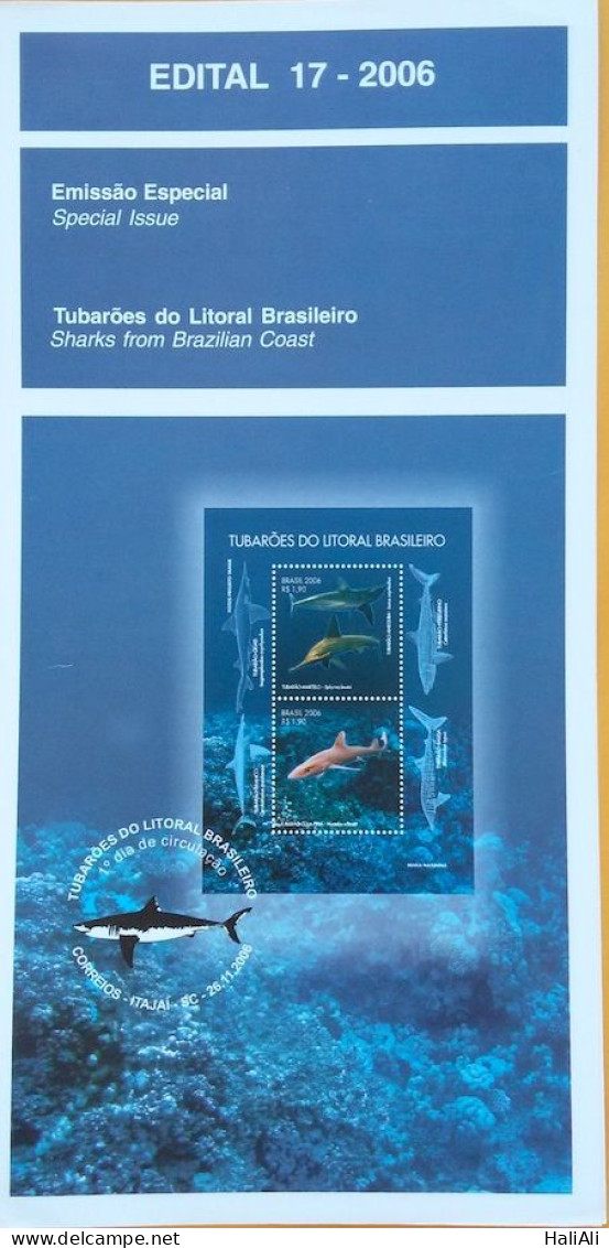 Brochure Brazil Edital 2006 17 Sharks Of The Brazilian Coast Shark Without Stamp - Lettres & Documents