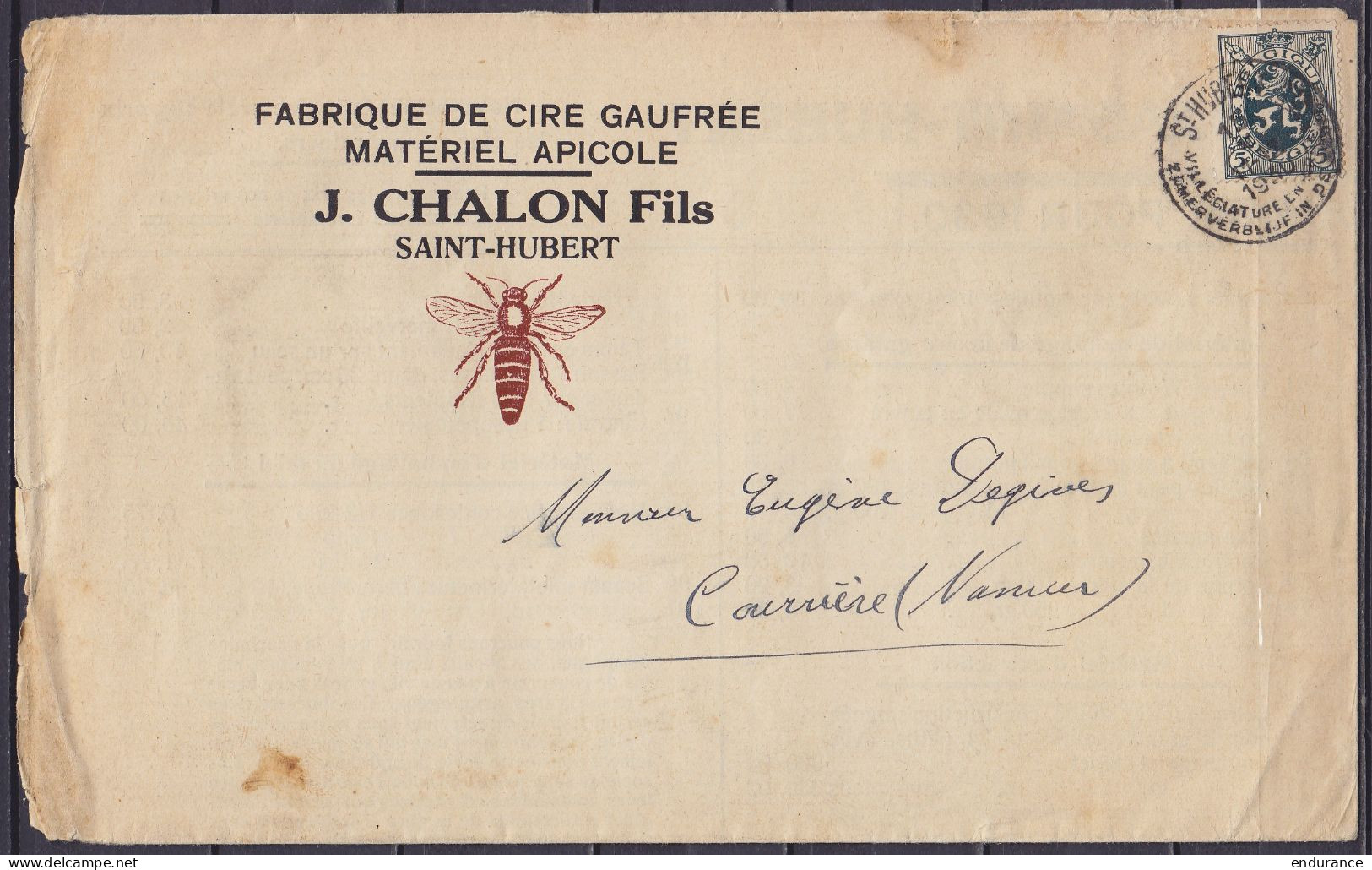 L. Imprimé "Fabrique De Cire Gaufrée - Matériel Apicole J.Chalon Fils" (thème Abeilles) Affr. N°279 Càd ST-HUBERT /15 V  - 1929-1937 Heraldieke Leeuw