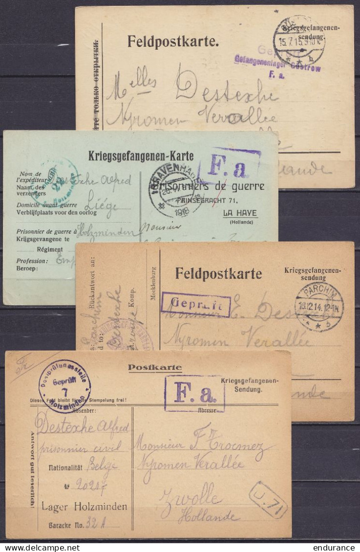 Lot De 26 Courrier Kriegsgefangenen Pour Et De Prisonniers De Guerre Belges De LÜTTICH, BRÜSSEL, 's GRAVENHAGUE, GÜNSTRO - Prisonniers