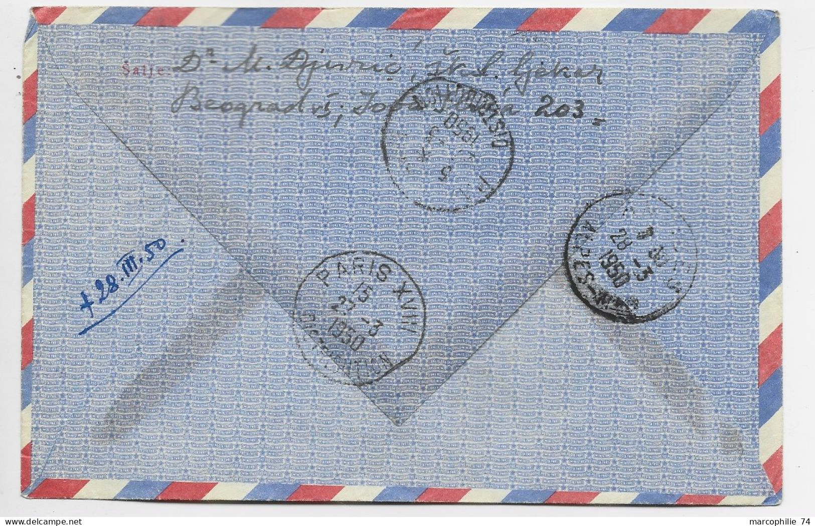 JUGOSLAVIJA ENTIER COVER AVION + 3 FNR X3 BEOGRAD 1950 REC TO FRANCE - Storia Postale